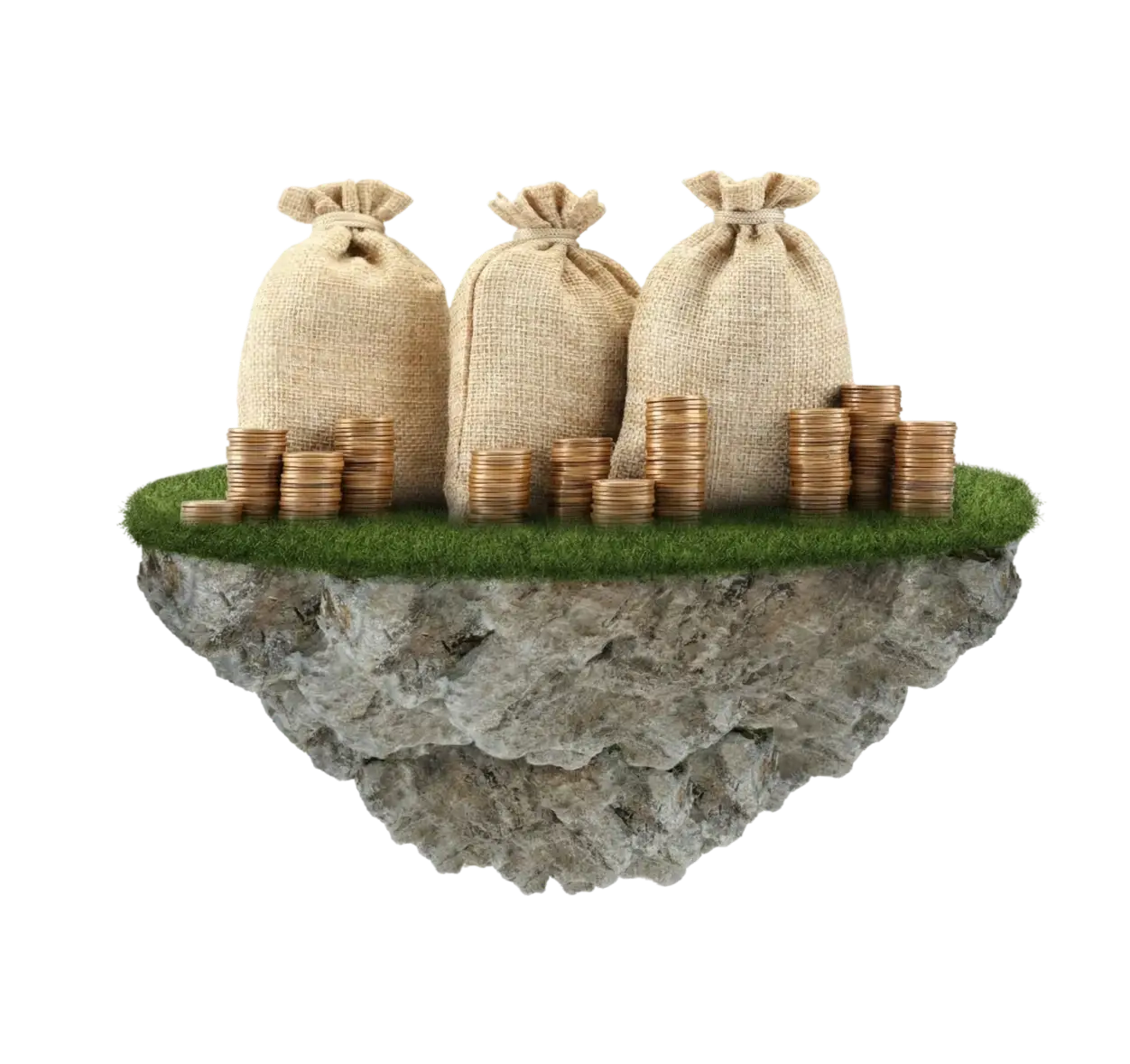 Bolsas de dinero sobre roca